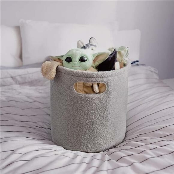 Round storage basket for toys clothes nursery hamper soft fabric kids room bin - Picture 7 of 8